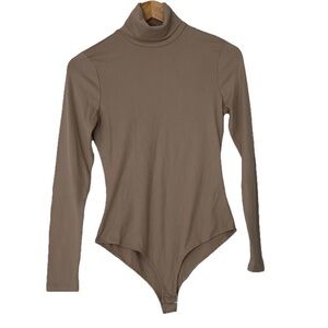 Fashion Nova Women’s Tan Ribbed Knit Bodysuit, Size:S